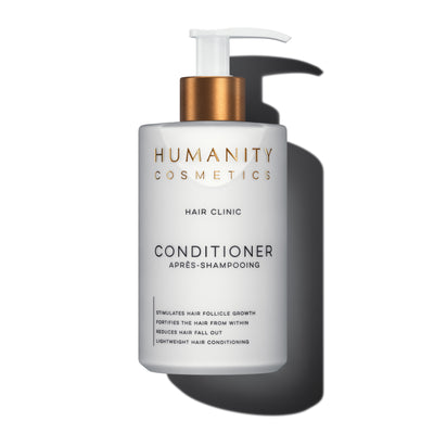 Hair Clinic Conditioner formulated with natural ingredients scientifically proven to moisturise, hydrate and improve texture, density and thickness of the hair and improve the condition of the scalp, by Humanity Cosmetics