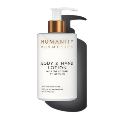 lightweight nourishing, hydrating and skin barrier protecting, hand and body lotion by humanity cosmetics