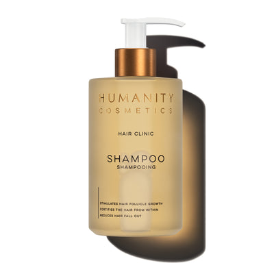 Hair Clinic Shampoo formulated with natural ingredients proven to improve texture, density and thickness of the hair and improve the condition of the scalp, Natural and gentle cleansing for everyday use by Humanity Cosmetics